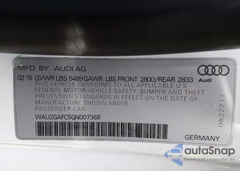 2016 Audi A7 3.0T Premium Plus from USA, damaged, VIN WAU2GAFC5GN007368